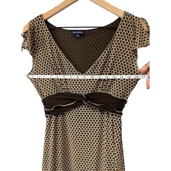 Vintage Y2K Max Edition Brown Polka Dot Empire Waist Split Short Sleeve Dress XS - Picture 11 of 15
